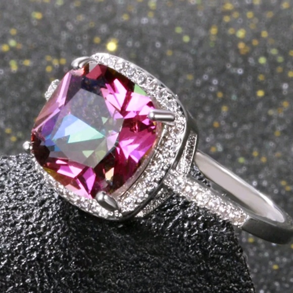 925 Mystic Quartz & White Sapphire Halo Style Ring - Picture 2 of 4